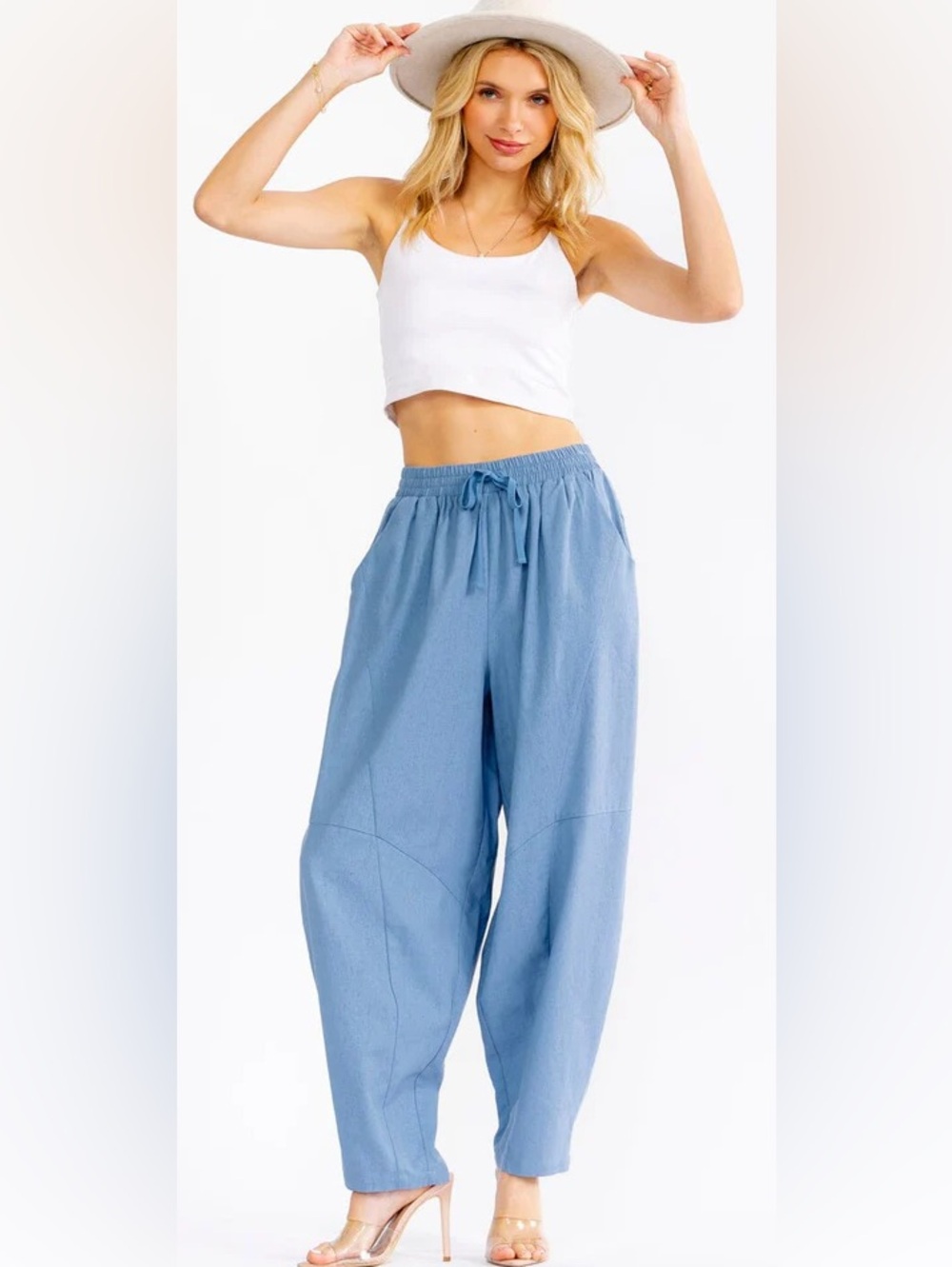 Very J Denim Blue Drawstring Wide Leg Barrel Pants multiple sizes